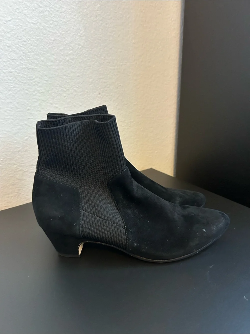 Eileen Fisher Muzy Suede & Knit Black Women's Ankle Boots Size 6